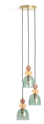 LEDKIA Pendelleuchte Metall und Glas Tri Baudelaire Grün | Vintage Design | E14 Glühbirnen kompatibel | Verstellbares Aufhängungskabel | Ideal für Esszimmer, Wohnzimmer