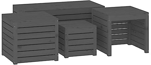 Makastle Gartenbox-Set mit Gartentisch Massivholz Outdoor Stauraum Aufbewahrungsbox Gartentruhe Outdoor Kissenbox Garten Truhenbank Tischtruhe, Grau