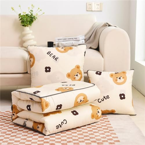 Hixingo Reisedecke und Kissen 2 in 1, Reisedecke mit Kissen Set Multifunktionale Reise Decke und Kissen 2 in 1 Weichem Flugzeug Verwandlungskissen für Urlaub, Camping (40 * 40cm,Khaki Bär)