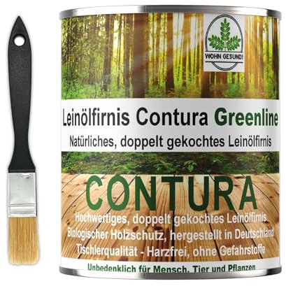 Contura Leinöl-Firnis 750ml. Holzöl natürlicher Holzschutz biologisch Farblos transparent Innen & Außen (Mit Pinsel)