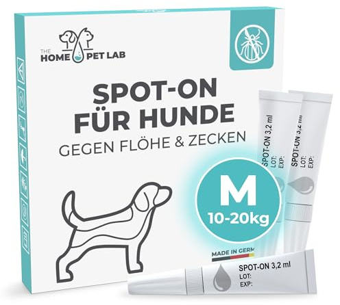Spot On Zecken- und Floh Schutz für Hunde (M: 10-20 kg), Effektiver Zeckenschutz für den Hund, 3 Monate Langzeitwirkung gegen Zecken