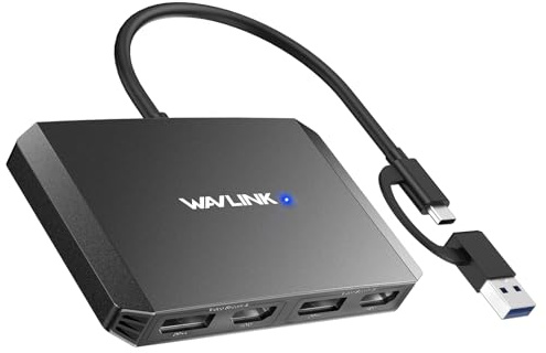 WAVLINK USB C or USB 3.0 to Dual HDMI/DisplayPort Adapter, Displaylink Monitor Splitter Extended Display for Dual Monitor 4K@60Hz, HDMI/DP Splitter Compatible with Mac M1-M5/Neo,Window Laptop-Black