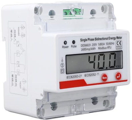 Contatore di Energia con Display LCD, Contatore di elettricità 4P per Casa o Ufficio Massimizza il Risparmio Energetico con la Misurazione Bidirezionale
