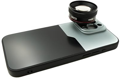 SYSTEM-S EF70mm Portrait Tele Objetivo 37mm HD Filtro con Funda para iPhone 15 Pro MAX en Negro Gris