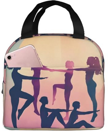MyPiky Bolsa de almuerzo portátil con estampado de juegos de gimnasia, lonchera aislada, para mujeres y hombres, trabajo, viajes, color negro