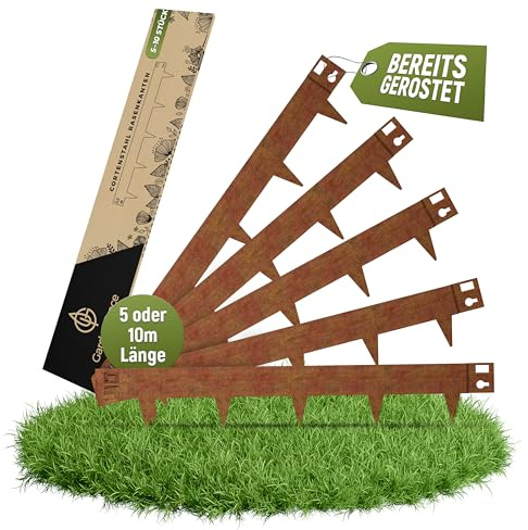 GardenGrace Cortenstahl Rasenkante 5 x 1m (1,5mm dick, 16cm hoch) - Premium Beeteinfassung Metall - Flexible Beetumrandung aus Edelrost Stahl für den Garten, Rasenbegrenzung