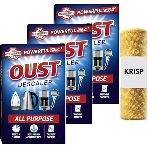 OUST Descaler - All Purpose Limescale Remover, 3 Sachets x 3 Pack (Total 9 Sachets) with Terry Microfiber Cloth
