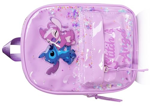 Disney Bolso Stitch y Angel para Niña – Mochila Infantil Brillante con Purpurina – Regalo Oficial de Lilo & Stitch – Ligero y Resistente