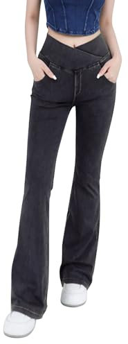 Schlagjeans Damen High Waist Stretch - Skinny Jeans Damen Schwarz Hüftjeans 90Er Bootcut-Jeans Lässig Röhrenjeans Lang Flared-Jeans Sexy Schlag Jeanshose Push Up Jeanshosen/Sporthose