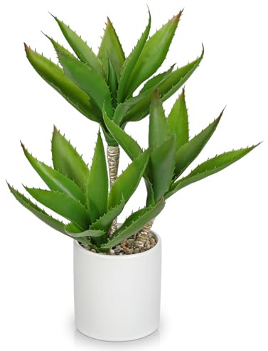 Hollyone 43cm Künstlich Agave Pflanze Kunstpflanze Zimmerpflanzen Unecht, Agave Künstlich Faux Sukkulente Kunstpflanze im Topf Grünpflanze für Tischdekoration Badezimmer Innendekoration