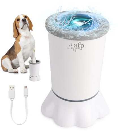 ALL FOR PAWS Automatischer Pfotenreiniger, 2 Reinigungsgeschwindigkeiten, Weiche Borsten, Abnehmbar, USB Aufladbar für Kleine und Mittlere Hunde