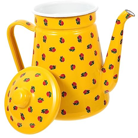 CIYODO Tetera De Esmalte Vintage Con Mango Antivuelco y Diseño Artístico Hervidor De Agua Portátil Para Camping Hogar u Oficina Para Té y Café