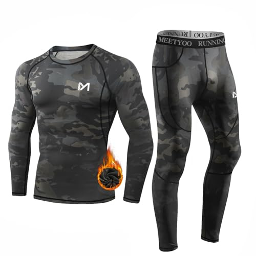 MEETYOO Ensemble de sous-vêtements Thermiques pour Homme,Longs sous-vêtements Fonctionnels, Respirants,pour Le Sport, l'entraînementle Ski, la Course,la randonnée,Noir/Camouflage,XXL