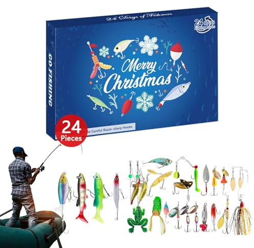 Adventskalender Angel Männer Weihnachtskalender 24 Köder Angelköder Set Adventskalender 2024 Angelzubehör, 24 Tage Countdown Kalender Angel-Adventskalender