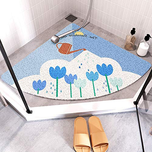 Rutschfeste Eck-Duschmatte in Fächerform, 70 x 70 cm, Anti-Schimmel, antibakterielles Saugnapf, dreieckiges Design, ideal für Dusche, Bad und WC