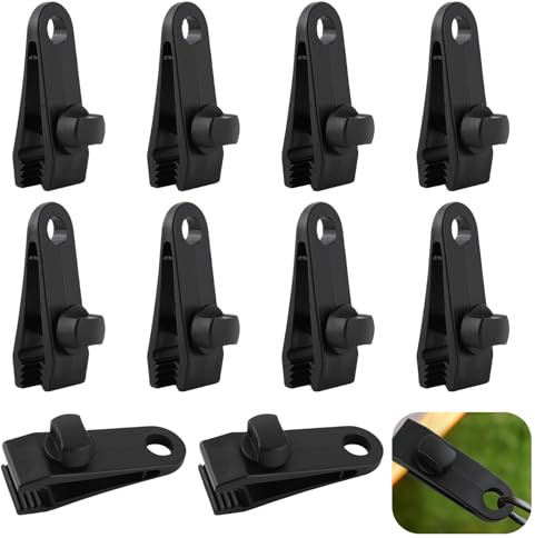 TenaLucy 10 clip di tela, pinza di fissaggio per tenda, clip di tela, per campeggio, clip per tenda, mollette per teloni, fissaggio per tenda, tenda da campeggio, colore: nero
