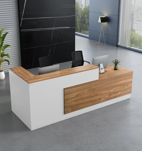UKETO Empfangstheke L-Form, Rezeptionstheke für Büro und Shop | Mit abschließbarem Stauraum, Tastaturauszug und 2,5 cm Tischplatte; ideal für Praxis, Salon, Hotel und Geschäft
