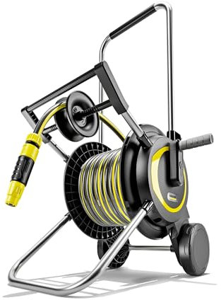 Kärcher Set di carrello per tubi HT 4.20, alta stabilità, connettore per tubo ad angolo, con supporto a siringa, tubo da 20 m e accessori per irrigazione, nero