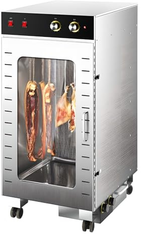 Essiccatore elettrico rotante per carne, termostato regolabile 30-90°C e timer digitale, essiccatore rotante per carne con rotazione a 360°, pannello di controllo a LED, acciaio inox per salsicce