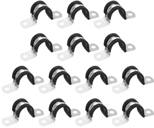 sourcing map Lot de 14 colliers de serrage de 20 mm en acier inoxydable 304 avec revêtement en caoutchouc rembourré isolé à 2 trous pour tuyaux et tuyaux d'installation de cordons de fil, noir