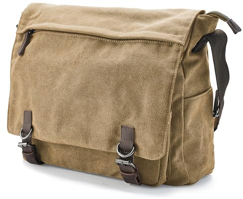 Trendhim Messenger Bag Herren | Canvas Umhängetasche mit Lederdetails & Laptopfach | Schultertasche für Alltag, Arbeit, Büro & Freizeit, 15 Zoll