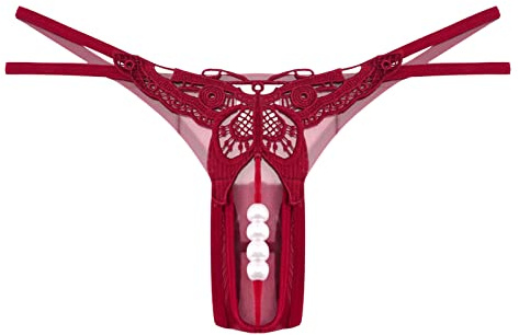 Modaworld Culotte Sexy Femme Ouverte Coquine String en Dentelle avec Noeud Lace Floral Transparent Tangas Slips Mystérieux Erotique Sexy String