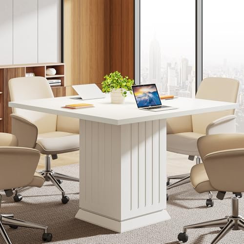 Tribesigns Square Conference Table, Modern 90cm Small White Business Meeting Table for Office Meeting Room