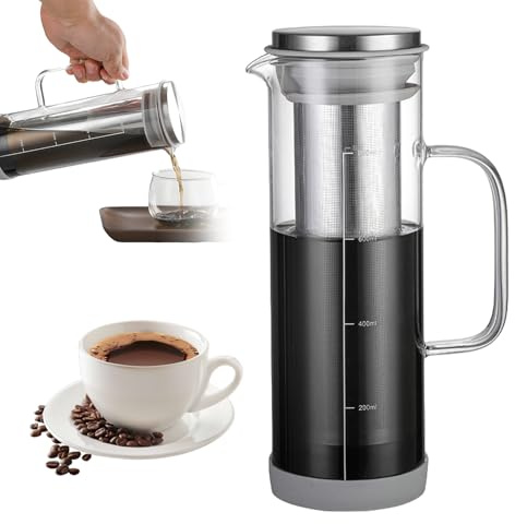 PRITOK Cafetera fría de 800 ml con filtro de acero inoxidable 304 y cubierta de silicona antideslizante, cafetera para café y té