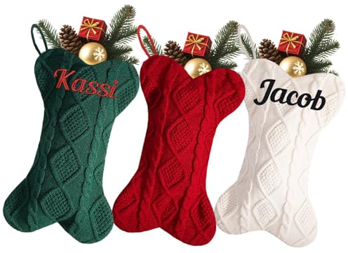 Weihnachtsstrumpf mit gesticktem Namen, personalisierbarer bestickter Name, 41,5 cm, Zopfstrickstrumpf für Feiertage, Party-Dekoration