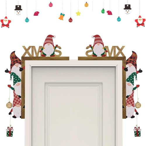 2 Stk Mizhll Holz Santa Weihnachten Tür Ecke Dekor, Weihnachtsdeko Türrahmen Weihnachtsmann und Rentier, Weihnachtsmann weihnachtsdeko Tür für Wände Türen und Fenster Weihnachtsecktürrahmen Deko