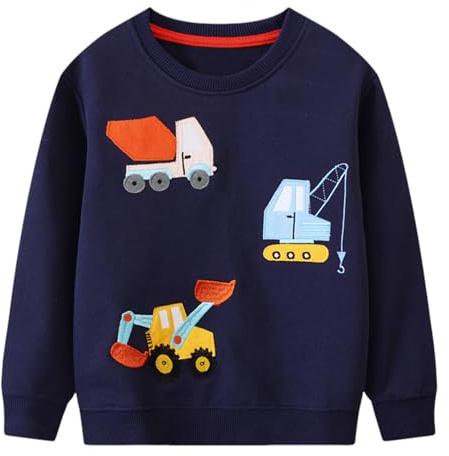 FILOWA Sudadera para Niños Algodon Manga Larga Navidad Pullover, 2-7 Años | Cuello Redondo, Dinosaurios Excavadora Estampado Jersey, Papá Noel Alce Bordado Sweatshirt, Cálido Jumper, Otoño Invierno Top