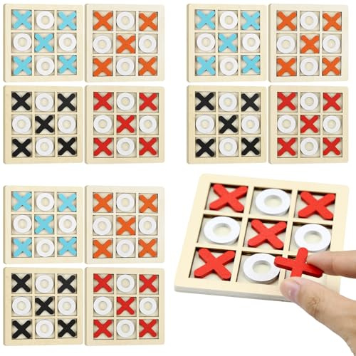 SCROLIEY 12 PCS Mini Puzzle Bambini in Legno, Gadget Compleanno Bambini, Tic Tac Toe Board Tavolo da Gioco del Tris in Legno XO, Regalini Fine Festa Invitati per Feste Famiglia Giochini