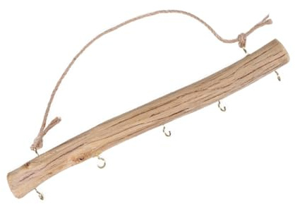 VILLFUL Mensola Sospesa in Legno con Corda Rustica Organizer da Parete per Gioielli e Chiavi Porta Soprammobili per Camera da Letto e Ingresso Stile Bohemien Multi Ganci per Piccoli