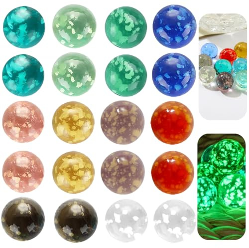 20pcs Biglie di Vetro Colorate,Biglie di Vetro Per Bambini,Glass Marbles,Diametro 16 mm,Biglie di Fosforescenti,Biglie si Illuminano al Buio per Decorazioni Casa Giochi di Marmo Riempitivi di Vasi