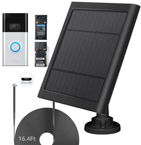 Solar Panel for Ring Doorbell 5W 5V Solar Charger Pefect for Ring Video Doorbell (2nd Gen - 2020 Release), Micro USB Port IP65 16.4ft Waterproof Charging Cable, 360°Adjustable Mount
