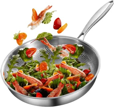 Genérico Sartén para Freír,Utensilios de Cocina Antiadherentes Martillados | De Acero Inoxidable Para Saltear - Para Uso en Inducción para Sellado de Filete y Salteado en Estufa de Cocina