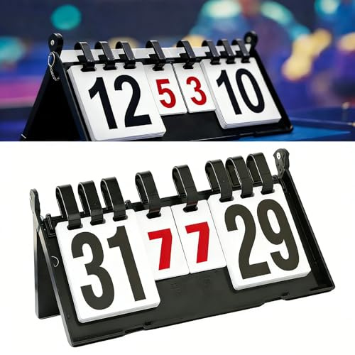 ASOUUNLD Tabellone Segnapunti Portatile Ribaltabile,Tabellone Segnapunti Sportivo a 4 Cifre per Pallacanestro, Calcio, Badminton, Baseball (38 * 21 cm)