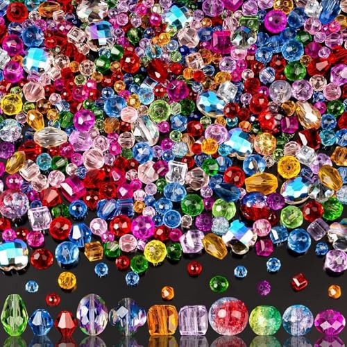 636 Stück Glasperlen zum Auffädeln – Facettierte Kristallperlen bunte Glitzerperlen für Schmuckherstellung, DIY Armbänder Halsketten Ohrringe Basteln, Muttertag Geburtstagsgeschenk