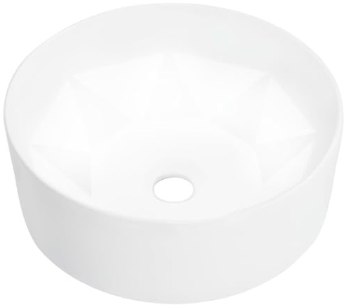 Modernes Waschbecken für Badezimmer in Hochglanz Keramik Weiß, Rundes Waschbecken ohne Armatur 36x14 cm mit Diamant-Design