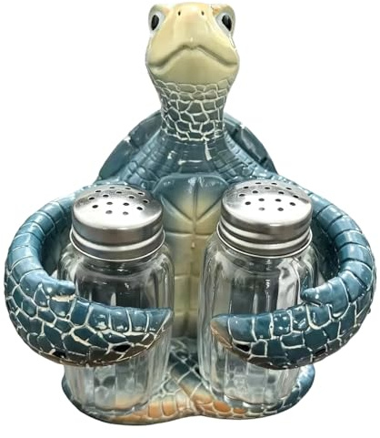 Salt and Pepper Shakers, Novelty Salt and Pepper Sets, Beach Themed Decor for Kitchen Countertop Seasoning Organisation, Coastal Home Decor Enhancement, Turtle Design Spice Holder with Glass Container