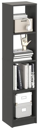 KOMTO Bücherregal Anthrazit – Schmales Regal 30 cm Breit, Book Shelf Schmal mit 4 Fächer, Standregal | LAKO 126,5 x 30 x 24