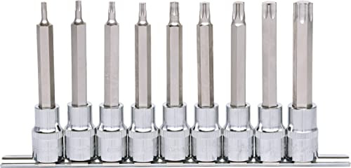 KS Tools 918.1317 1/2 Juego de llaves de vaso con punta para tornillos Torx CHROMEplus, largas, 9 pzs T20-T60