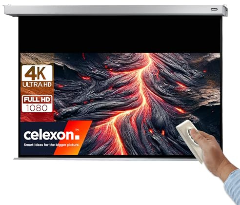 celexon Professional Plus Motor-Leinwand 90 | 200x125 cm 16:10 | elektrische 4K ,Full-HD Präsentations-Leinwand für Ihren Heimkinobeamer | zur Decken-/ Wand-Montage | mit Fernbedienung