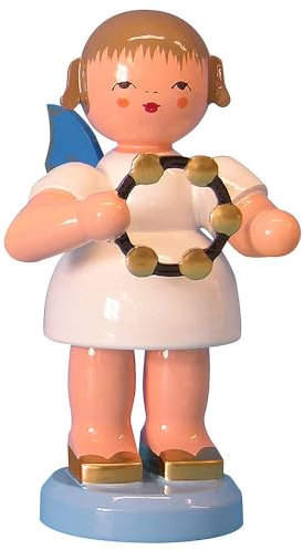 Engel stehend groß mit Schellenring, blaue Flügel