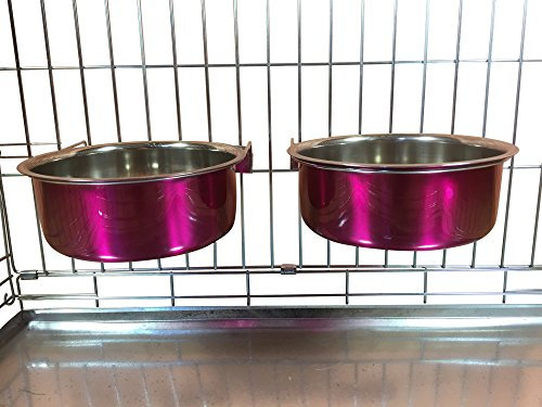Ellie-Bo Pair of Dog Bowls For Crates, Cages or Pens and 3 Sizes (2.0Ltr Large, Pink)