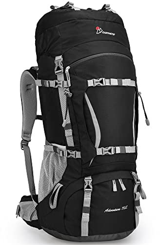 Mountaintop 70L Trekkingrucksack Reiserukcsack Damen Herren mit Regenschutz für Trekkingtouren, Bergsteigen, 76 x 33 x 26 cm (Schwarz)