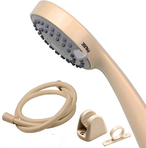 PIH High Pressure RV Handheld Shower Head Unit with Powerful Shower Spray w/Pause setting, Multi-functions, Bathroom Accessories w/ 59'' Hose, Bracket, Hose Clock