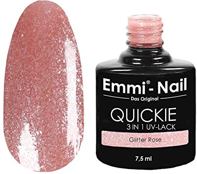 Emmi Nail Quickie Glitter Rose 3in1 (Altrosa, L044) I LED UV Unter-, Farb-& Überlack I Bis zu 3 Wochen Glanz I Kratzfest, stoßfest, vegan I 7,5ml