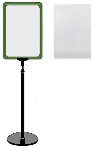 12 Plakatständer DIN A4 Rahmen grün mit U-Tasche, Teleskopständer mit schwarzem Kunststofffuß, höhenverstellbar bis 58 cm, Aufsteller, Kundenstopper