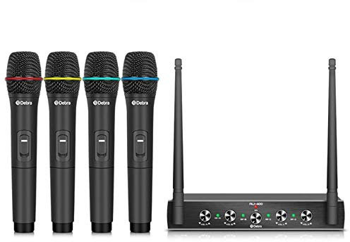 D Debra UHF 4-Kanal Wireless Microphone Set mit Metallempfänger,Wireless Microphone 100m Reichweite,Mikrofon Kabellos System für Hochzeit Party Kirche Vortrag Bühne Reden Konferenz（4 Handheld (B)）